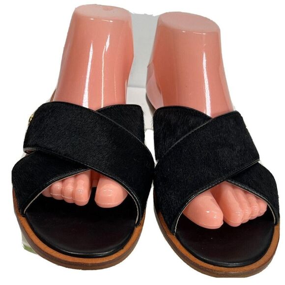 Louise et Cie Adalla Sandals Black Cow Hair Fur Size 9 B Slip On Rubber Soles - Picture 3 of 14